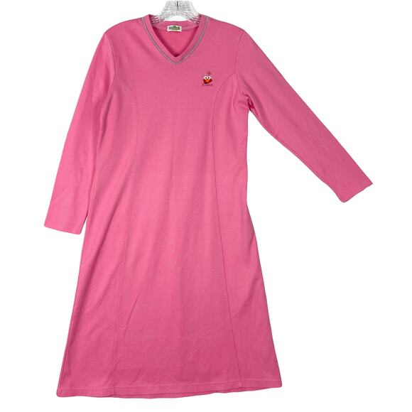 NWOT SESAME STREET Dress~M Pink Logo Elmo-Embroidery Sleep Long-Sleeve Midi Maxi - Picture 1 of 10